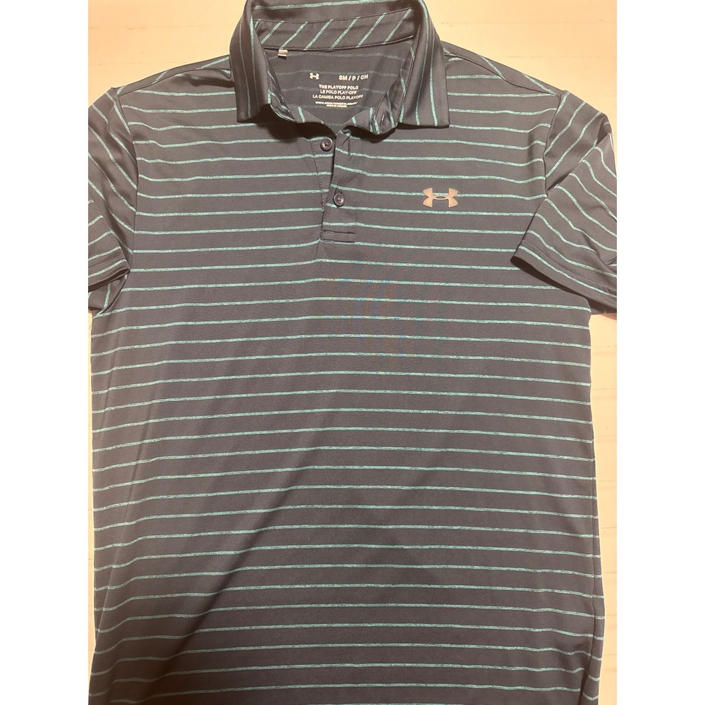 Under Armour Mens Playoff‎ Polo Shirt Green Teal Striped Short Sleeve SM Small